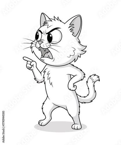 Angry Cartoon Cat Pointing and Yelling