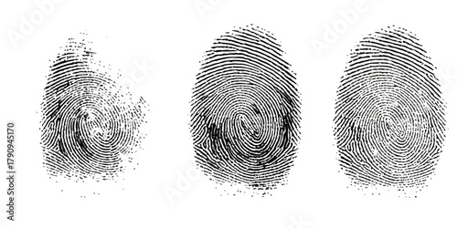 Set of three unique human fingerprints for identification and security purposes