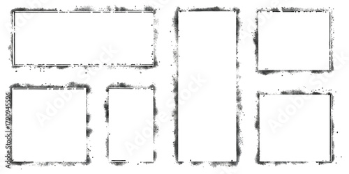 Distressed grunge ink border frames set. creative messy vector graphic design elements.
