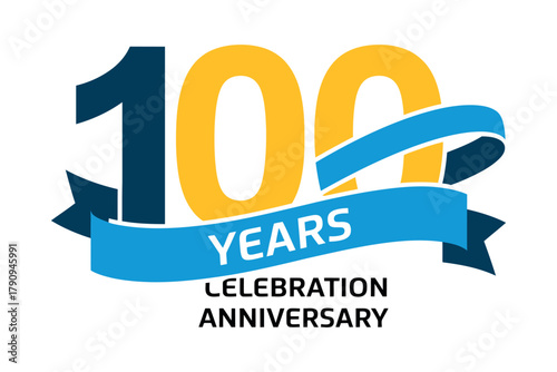 A graphic logo celebrates 100 years with a blue ribbon and the text 'YEARS CELEBRATION ANNIVERSARY'.