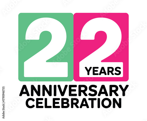 A graphic logo design celebrating 22 years with a vibrant anniversary event.