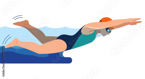 Swimming Sport Illustration Depicting Athlete Diving Forward In Underwater Waters