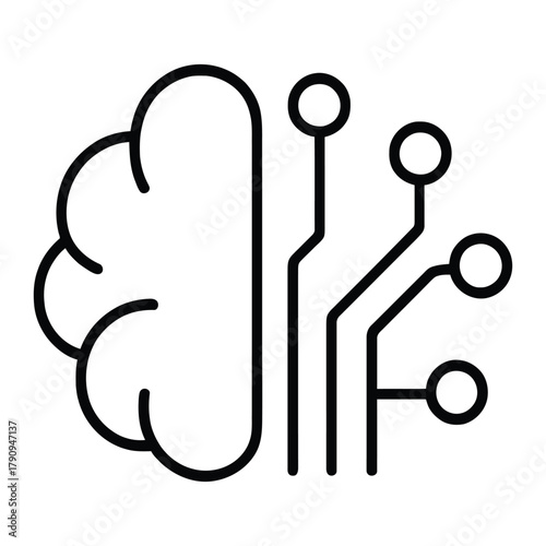 Memory Brain Outline Vector Icon for Learning, Focus, and Cognitive Study