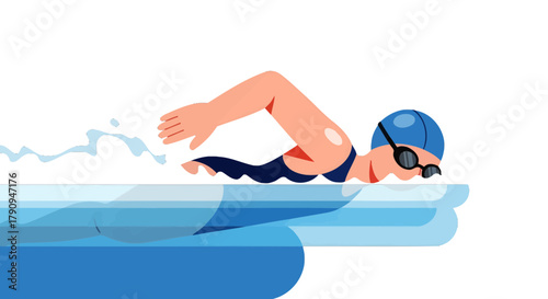 Swimming Athlete Competes Freely in the Aquatic Arena Against the Pitch Black Scene