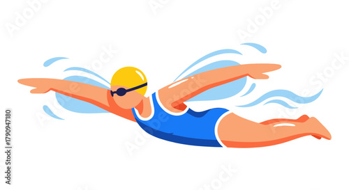 Swimming Sport Illustration Depicting Athlete Diving on Black Background