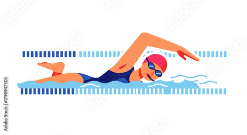 Swimming Athlete Effortlessly Gliding Through Waters in a Striking Artistic Illustration