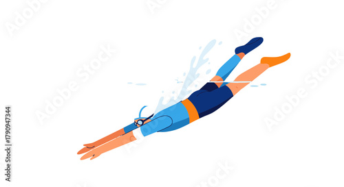 Swimming Athlete Entering The Water With Style And Powerful Strokes