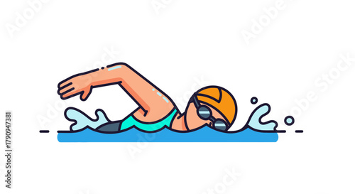 Swimming Athlete Effortlessly Gliding Through Waters, Isolated On A Black Background
