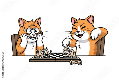 Cats Playing Chess With Contrasting Emotions