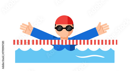 Swimming Athlete Reaching The Finish line Represented With Minimalistic Illustration
