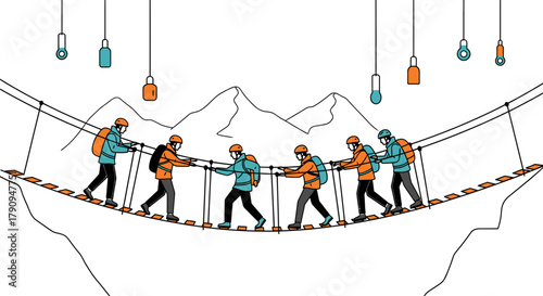 Teamwork And Adventure: Illustrating The Courageous Journey Through High Mountains