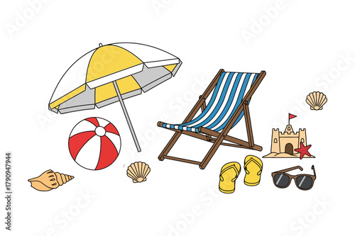 beach chair and beach ball summer set vector illustration 