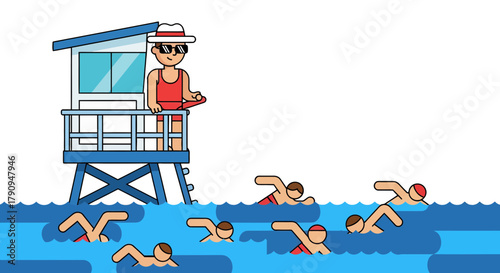 Swimming Competition: Lifeguard Supervising Swimmers in a Coastal Contest of Endurance and Speed