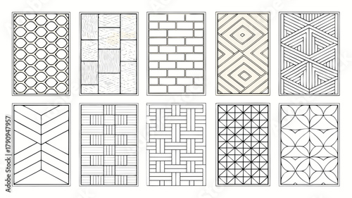 Architectural CAD Hatch Pattern Set, Vector Collection of Abstract Line Textures, Mosaic, Brick, Tile, and Stone Patterns for Architecture, Interior, and Landscape Design Plans