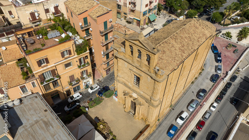 Fototapeta Naklejka Na Ścianę i Meble -  Aerial view of the small church of San Pietro, located in the historic center of Agrigento, Sicily, Italy. It is a small and ancient Catholic place of worship.