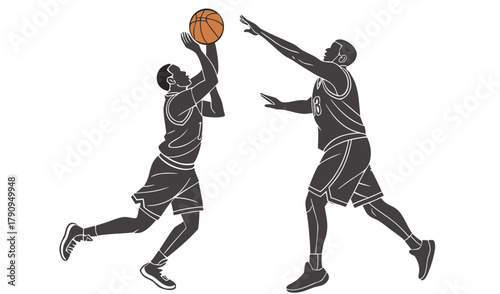 Basketball Shot Block Silhouette Vector Logo, Dynamic Jump Defense Icon, Mid-Air Duel Graphic, Black Art