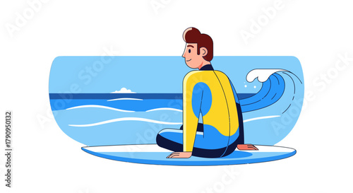 Surfer Contemplating the Ocean, Relaxing and Enjoying Peaceful Moments on the Water