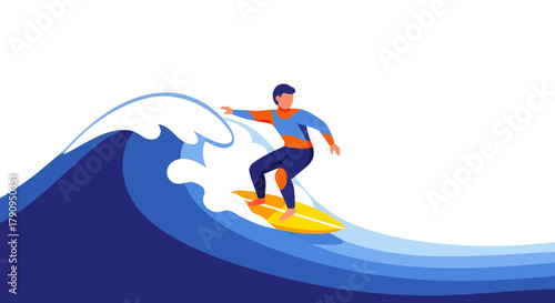 Surfer On The Crest Of A Wave, Dynamic Illustration Against A Black Background
