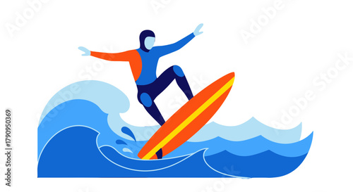 Surfer On The Crest Of A Wave Surfing Against A Dark Backdrop Illustrative Graphic