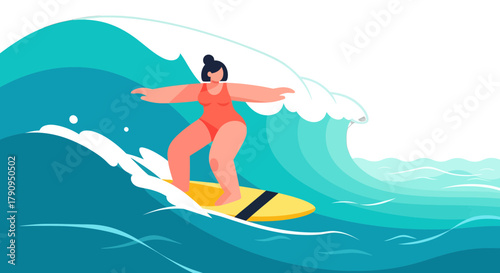 Surfer Riding A Giant Wave in The Ocean Against A Sleek Black Background