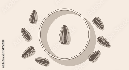Sunflower Seeds Arranged Around a Bowl Depicting a Clean Minimalist Aesthetic