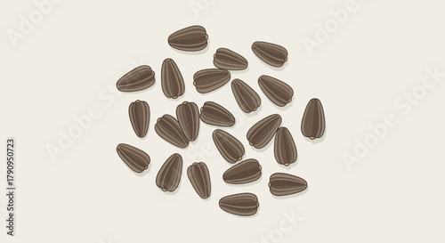 Sunflower Seeds Illustration: Drawn Closeup, Brown Seeds Scattered on Light Surface