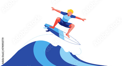 Surfer Riding Wave: Dynamic Illustration of Person Performing Extreme Water Sport