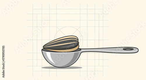 Sunflower Seeds In A Spoon On A Grid Background With Vector Illustration