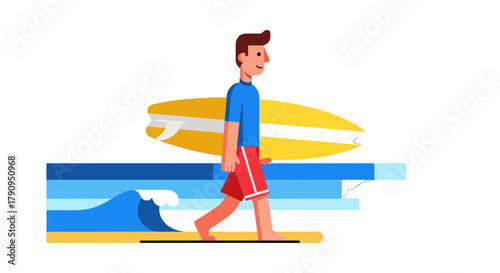 Surfer Walking Toward Waves With Board Preparing For Epic Surf Adventure