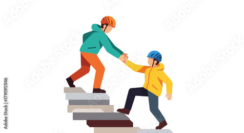 Supporting Ascent: Helping Hand Concept Depicted in Simplified Vector Graphics