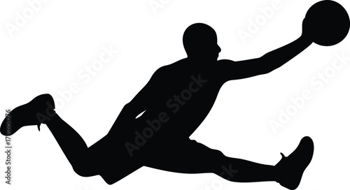 Basketball Player Silhouette Dunk Pose Vector – High Jump Athlete in Motion, Sports Logo Design, Dynamic Action Graphic for Branding
