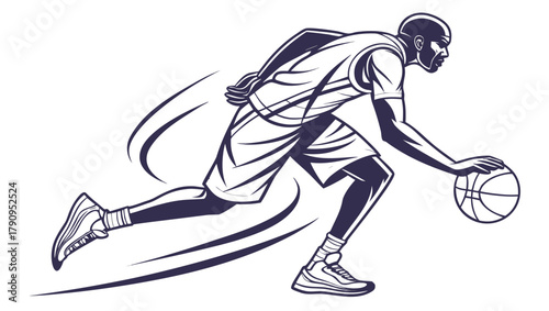 Running Basketball Player Dribbling Vector – Dynamic Sports Silhouette Art for Logos, Training Posters, Teams, Fitness, and Graphic Design
