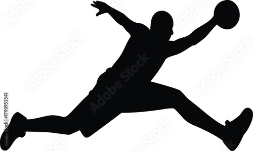 Silhouette of Basketball Player Jumping with Ball – Dynamic Athlete Dunk Pose Vector for Sports Design, Logo, and Poster Art