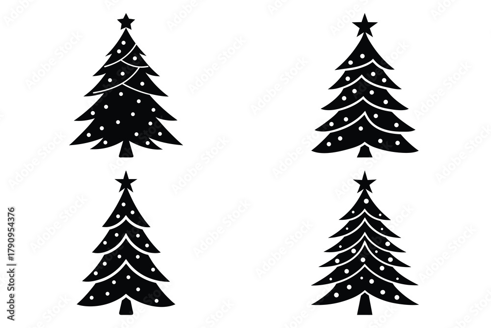 Obraz premium christmas tree vector icon set, black color and white background