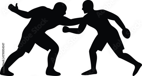 Basketball Players Silhouette in Intense One-on-One Match – Dribble, Defense, Action Pose for Sports Logo, Fitness, and Training Designs