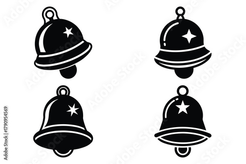 jingle bell vector icon set, black color and white background