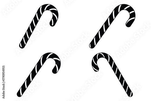 candy cane vector icon set, black color and white background