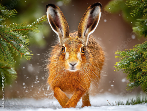 hare running in the snow