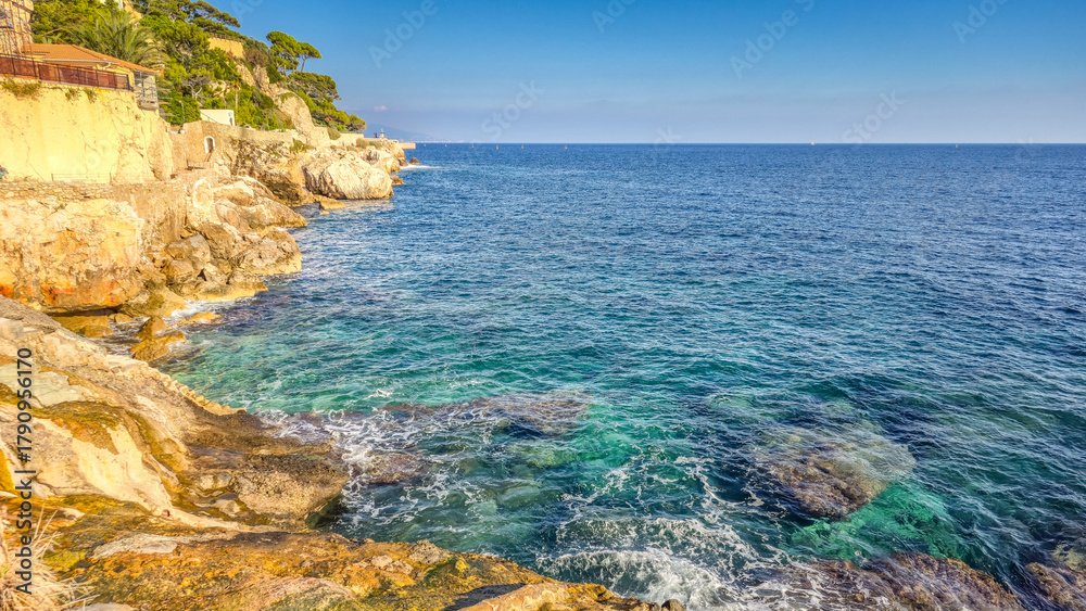 Fototapeta premium Coast in Cap d'Ail, Cote d'Azur, France