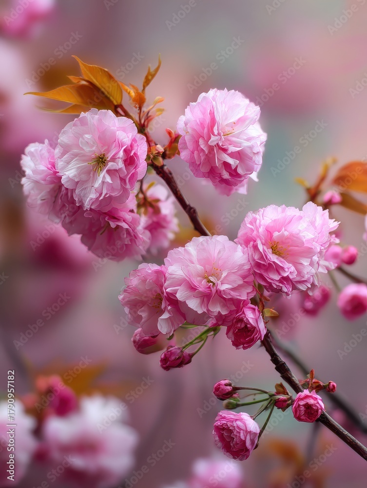 Naklejka premium beautiful spring background with pink sakura flowers closeup on a branch on the blurred background of blossoming garden in springtime no logos no brands ar 34