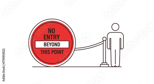 Strict Restrictions, Barrier And Sign Illustrate The Area Forbidden To Pass, Red Alert Notice