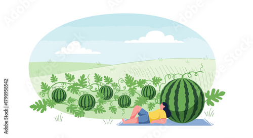 Summer Relaxation With Immense Watermelons Under The Peaceful Blue Sky
