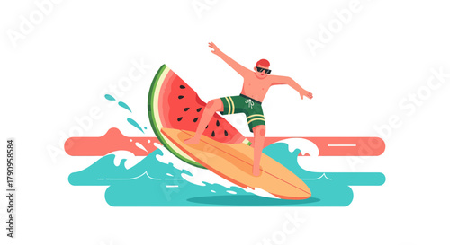 Summer Surfer Riding A Watermelon Wave Symbolizing Fun And Refreshment Perfectly