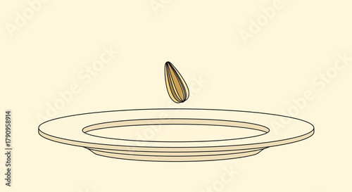 Sunflower Seed Balancing Over Plate Amidst a Minimalist Composition Displaying Harmony
