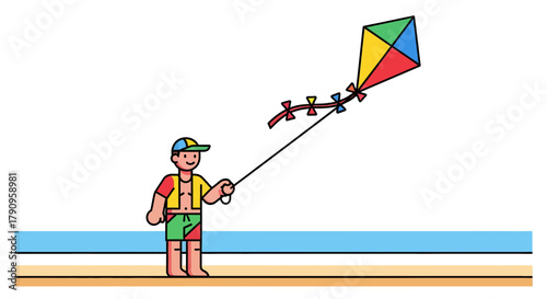 Summer Fun: A Vibrant Beach Day With a Kite on a Clear, Sunny Sky Delight