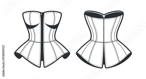 Vector Graphic of Trendy Corset Dress Fashion Design Template Front and Back View Perfect for Fashion Design Style Guide Projects Isolated on White Background