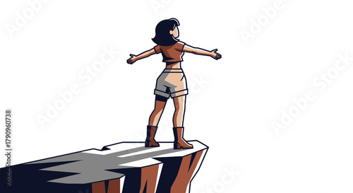 Silhouette Of A Woman Experiencing Freedom On A Cliff With Her Arms Raised High