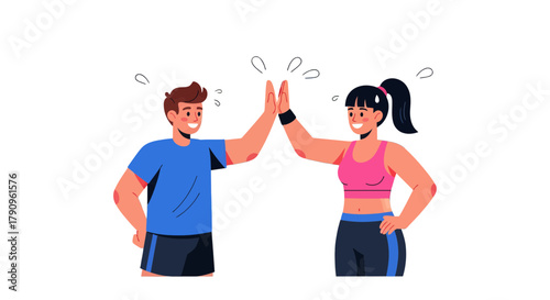 Sporting Pair High-Five Celebrating Fitness Goals with Energetic Gestures