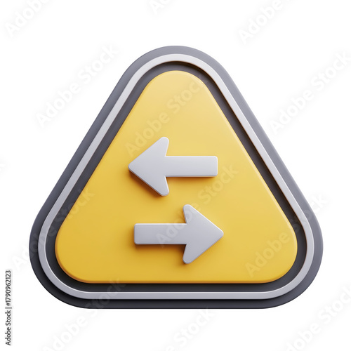 Yellow triangle with two arrows pointing in opposite directions isolated on transparent background