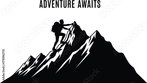 A climber silhouette conquering a mountain peak